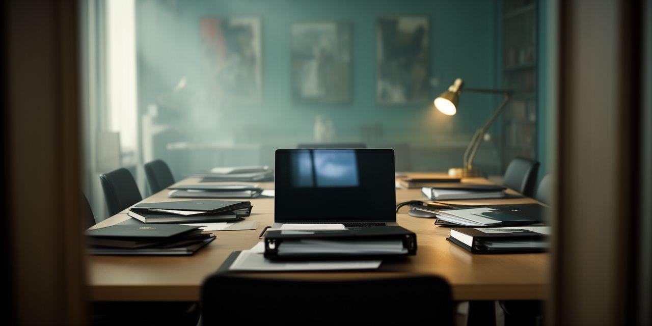 Salle de réunion moderne à Paris avec dossiers juridiques, ordinateur portable et lumière naturelle